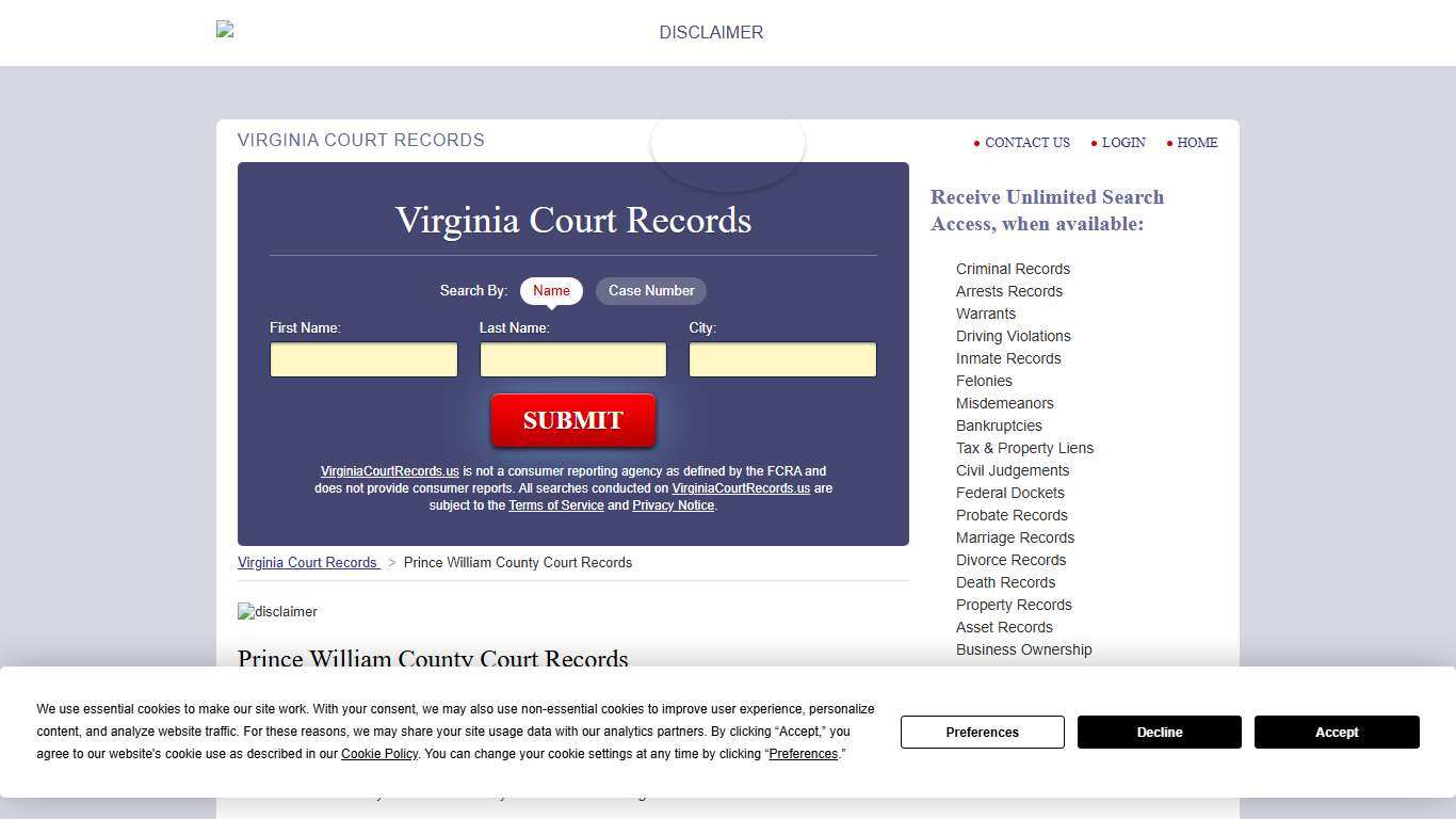 Prince William County Court Records VirginiaCourtRecords.us