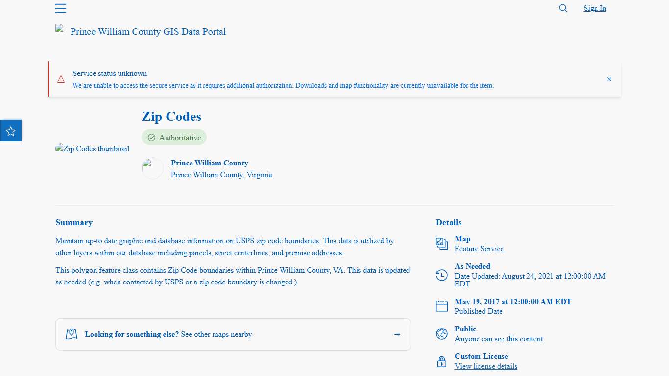 Zip Codes GIS Data Portal for Prince William County, Virginia